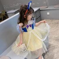 Kids Princess Dress Girls Summer Clothes Children Birthday Wear Party Dress for Toddler Hair Bow Include Little Girls Costume