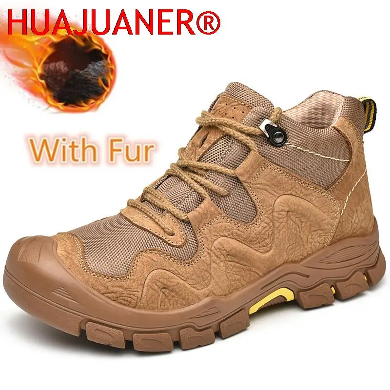 

Spring Winter Boots Men Genuine Leather Shoes Mesh Design Leather Male Hiking Climbing Snow Boots Brand Luxury Mens Ankle Boots