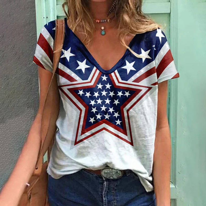 

Женская летняя футболка с коротким рукавом и V-образным вырезом