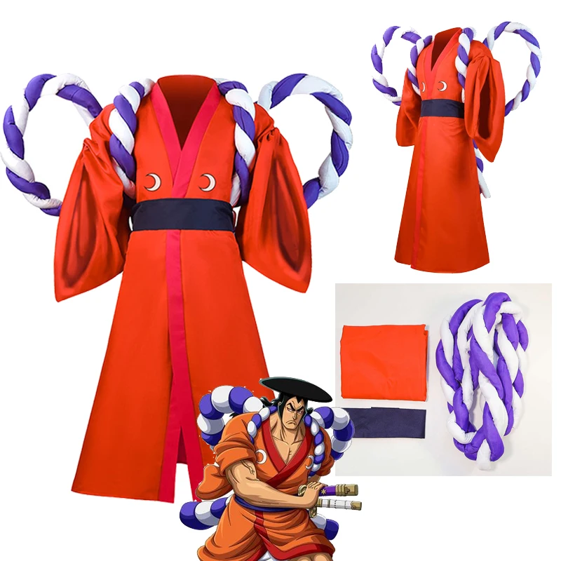 

Kozuki Oden Cosplay Anime One Cos Piece Men Red Kimono Costume Outfits Robe Coat Belt Set Clothing Halloween Party Disguise Suit
