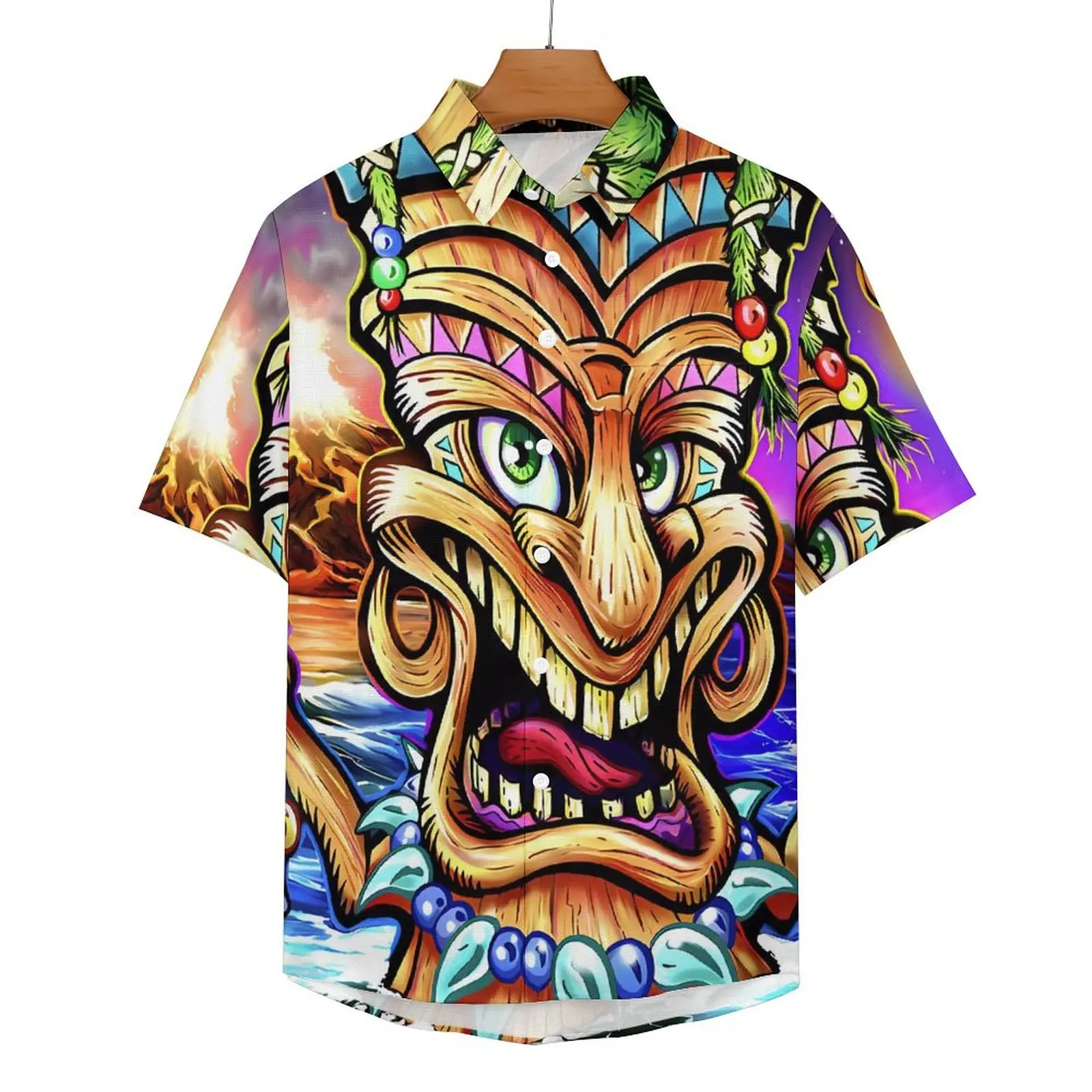 Тропическая маска Тики свободная рубашка мужская пляжная с принтом повседневные