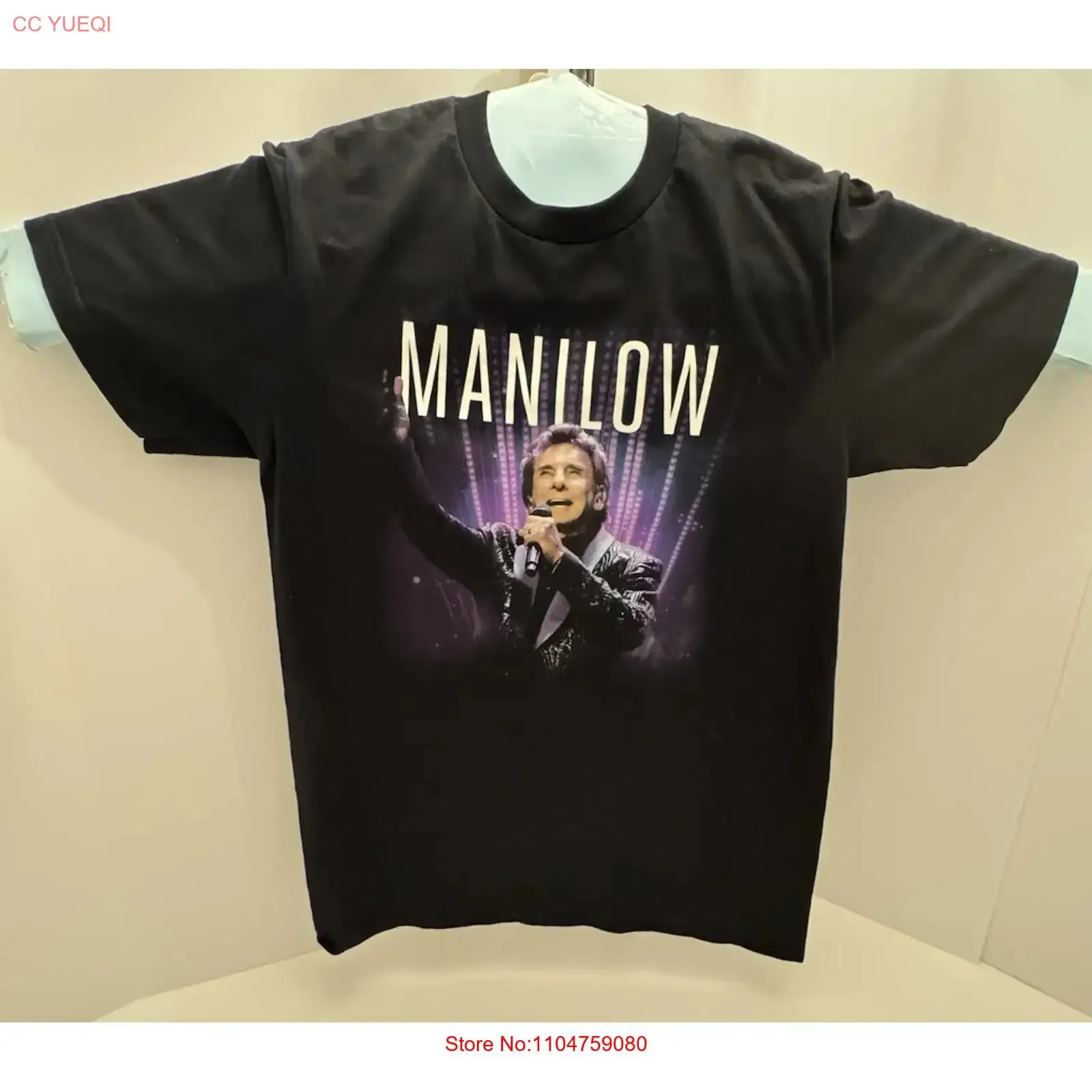 Фото Футболка Barry Manilow Concert T Shirt Sz S, фиолетово-черная, Radio City Music Hall, Pop Rock, винтажная, с эффектом потертости, стильная, слегка модная, мягкая №1