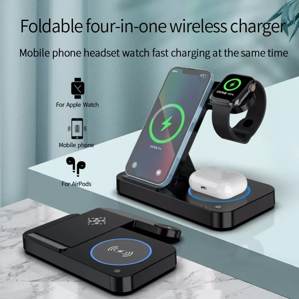 

15W Qi Wireless Type C Fast Charger 3 in 1 Wireless Charger Foldable Charging Stand 13 Pro/13/12/11/Pro/XS/XR