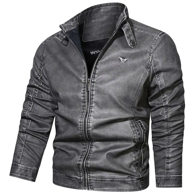 

2022 new fashion spring and autumn men's jacket jacket leather jacket pu leather stand collar casual motorcycle suit men