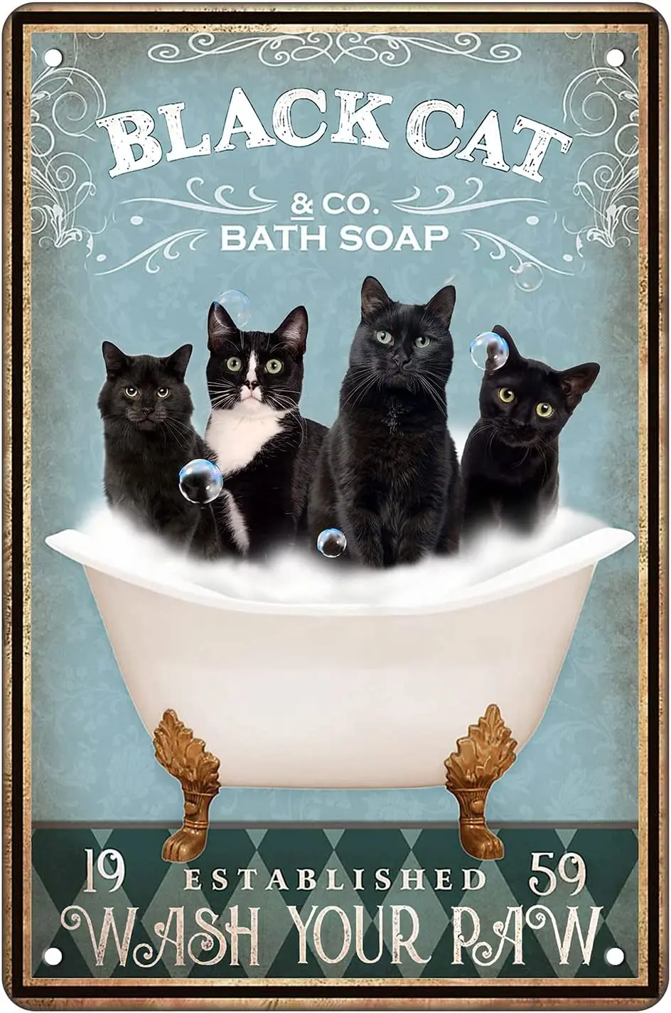 

Funny Black Cat Decor Bathroom Wall Decor Art Metal Tin Sign Black Cat Gifts for Vintage Black Cat Poster Decor Sign