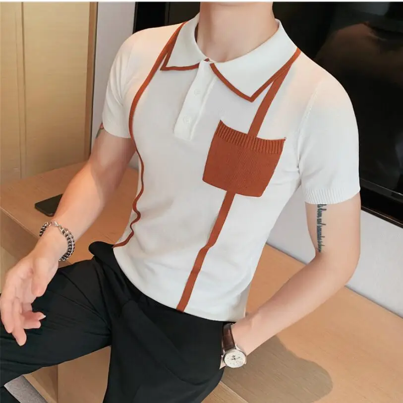 

2022 Korean style Summer Slim Fit Knitted Polo Shirt Men Clothing Solid All Math Slim Fit Short Sleeve Casual Polos Homme S-4XL