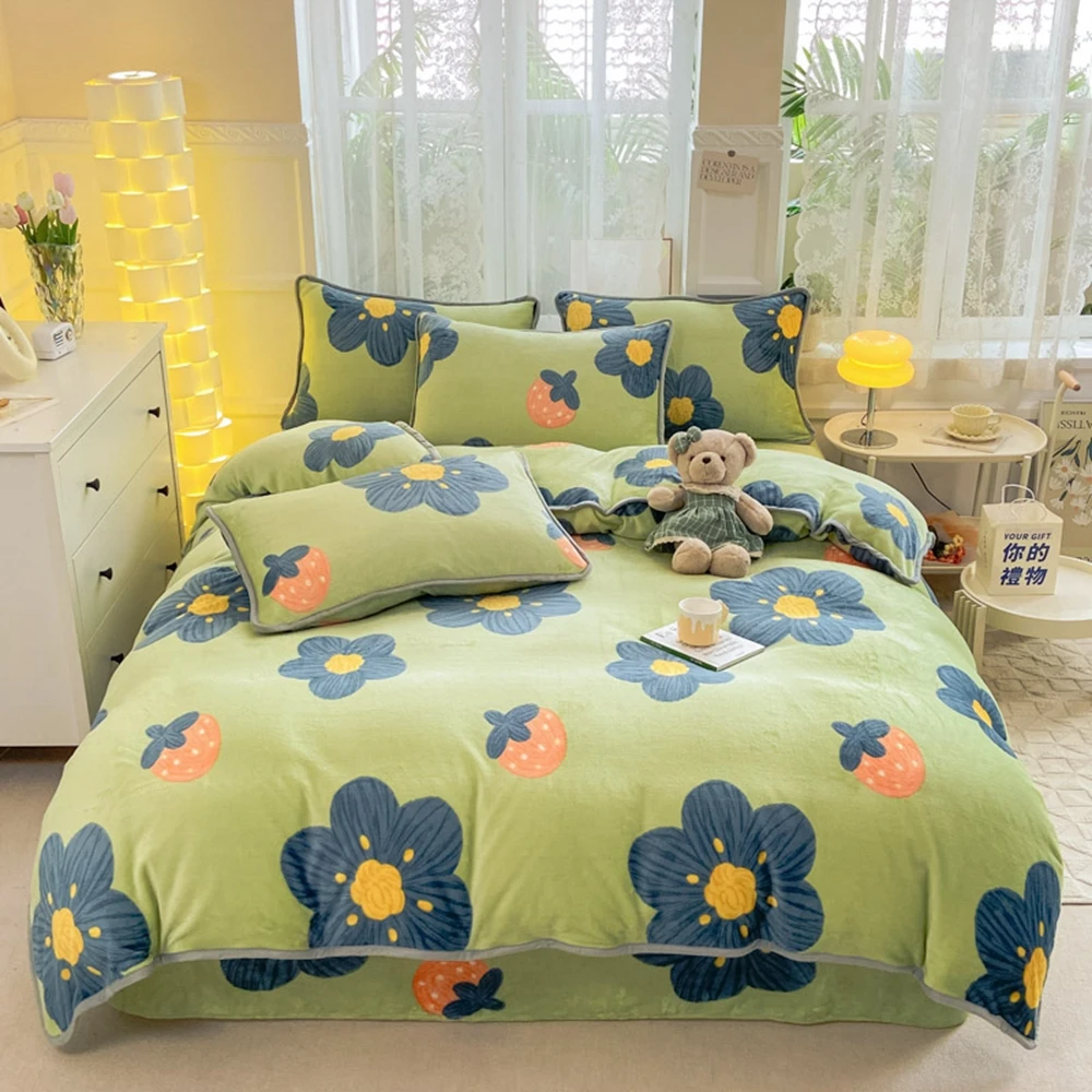 

Flower Milk Fleece Winter Thickened Duvet Cover Bedding Coral Fleece Simple Warm Home Printed Quilt Cover 1Pcs 150 180 220X240CM