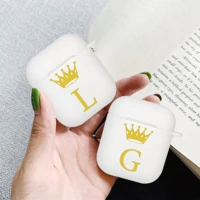 fashion initial letter golden a z case for airpods 1 2 3 pro luxury golden crown bluetooth earphone wireless white box cover