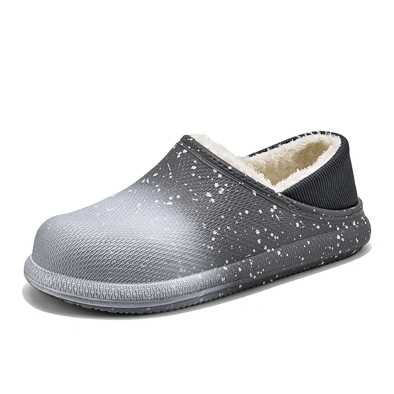 

Winter House Warm Men Fur Slippers Waterproof Upper Slip-On Couples Household Warm Plush Shoes Home Eva Sole Men Fluffy Slides