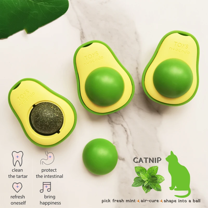 

Avocado Catnip Wall Ball Cat Toys Catnip Edible Licking Balls Snack Healthy Rotatable Treats Toys Kitten Supplies Teeth Cleaning