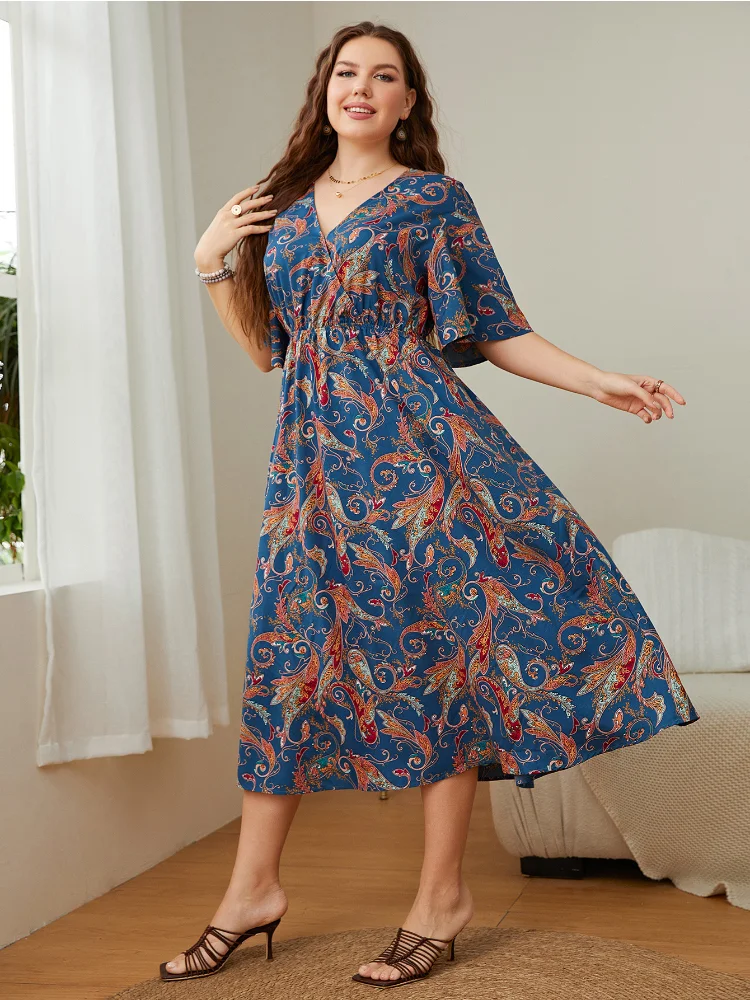Oversized women's clothing new product popular loose fitting fashionable printed dress womens plus size summer dresses