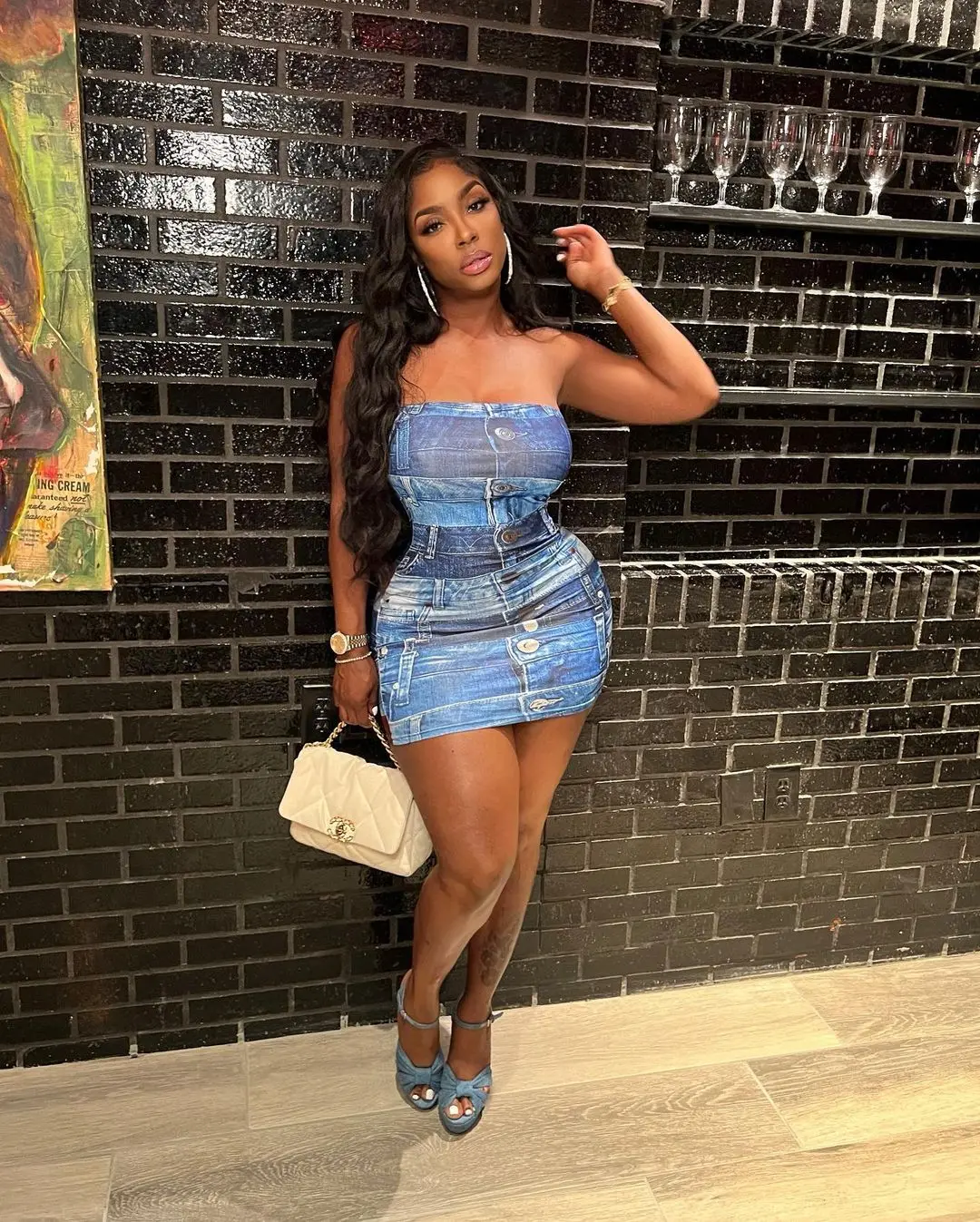 

Hot Selling NewDenim Printed Sleeveless Dress With Wrapped Chest In 2023