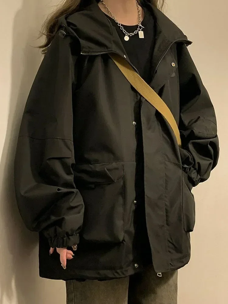 Женская куртка с капюшоном Y2K Корейская уличная одежда ветровка на молнии