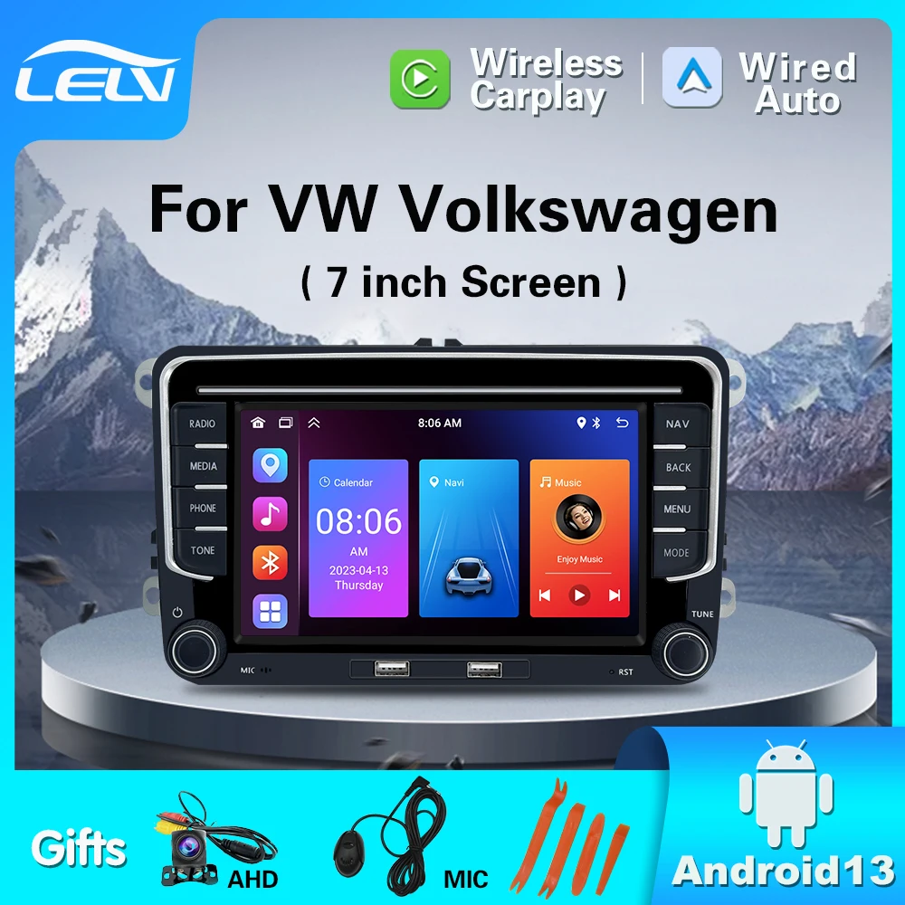 LELV Carplay Android 13 для VW Passat B5 MK4 MK5 Golf 4 Polo Bora Jetta T5 Навигация мобильного телефона GPS WIFI