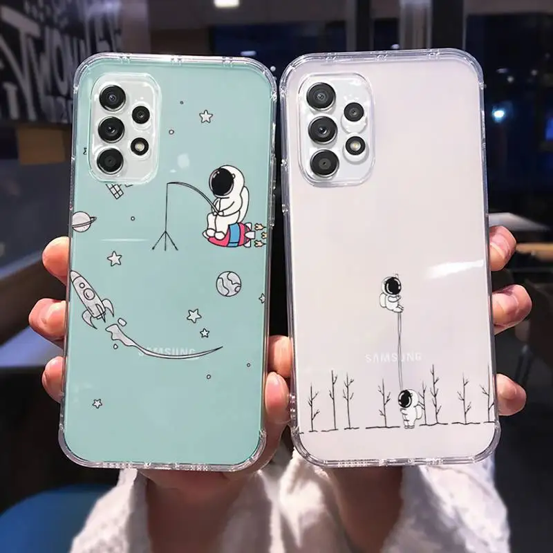 

Cute Cartoon Astronaut Star Space Phone Case For Samsung A 51 50 52 12 21s 31 40 70 71 note S 20 10 21 ultra plus fe clear case