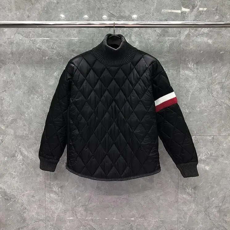 TB THOM  Cotton Clothes Men Pullover Jacket Fashion Brand Loose Patchwork Striped High Collar Thick Winter Casual Coat