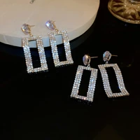new geometric full rhinestone rectangle dangle earrings for women party luxury bijoux jewelry shiny crystal geometric earings