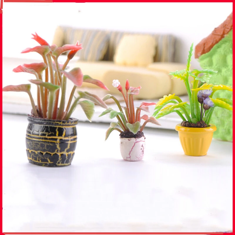 

5pcs Flower Pot Flower Vase Model DIY Miniature Doll House Accessories Home Living Room Decoration Table Ornament