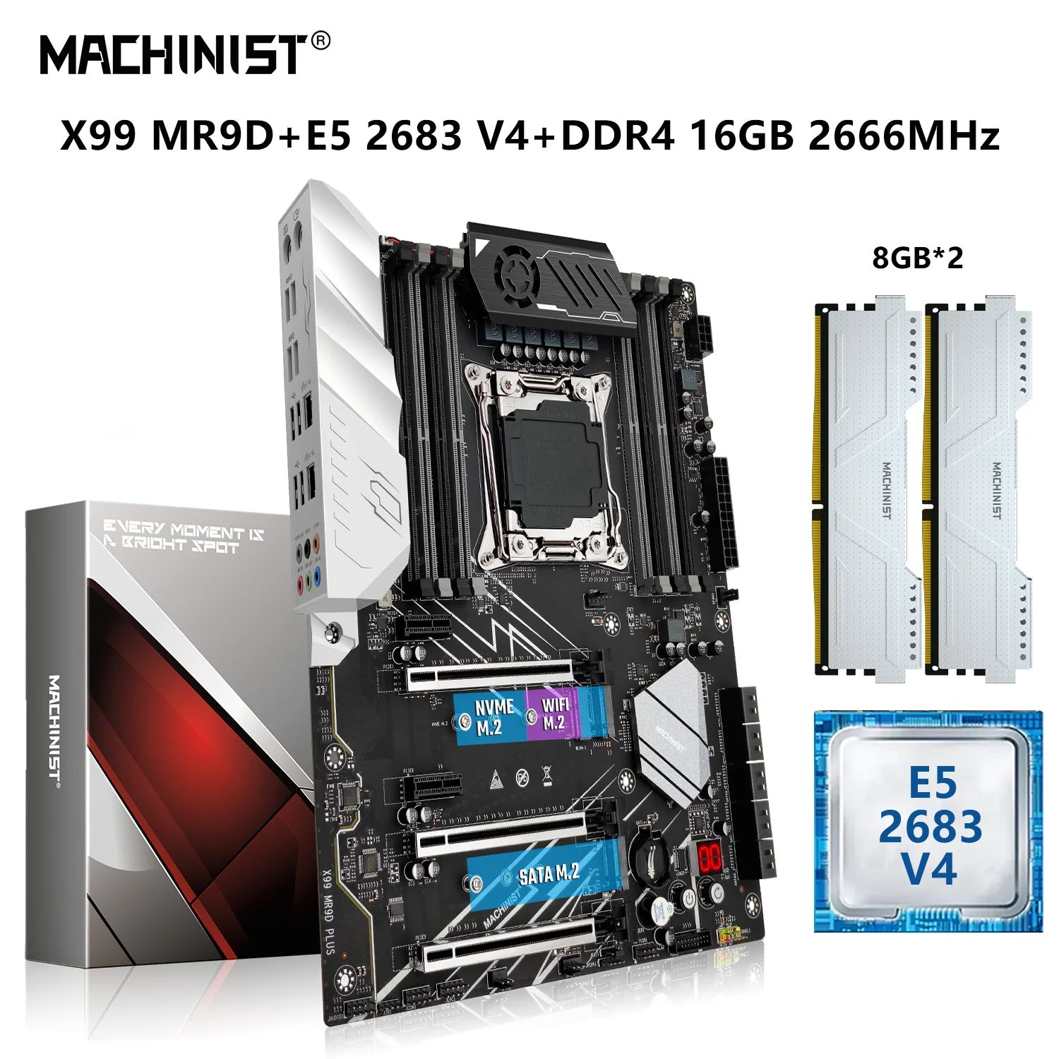 

MACHINIST X99 материнская плата Xeon E5 2683 V4 комплект ЦП LGA 2011-3 с 16G = 2x8G DDR4 2666 МГц ОЗУ ATX USB 3,0 NVME M.2
