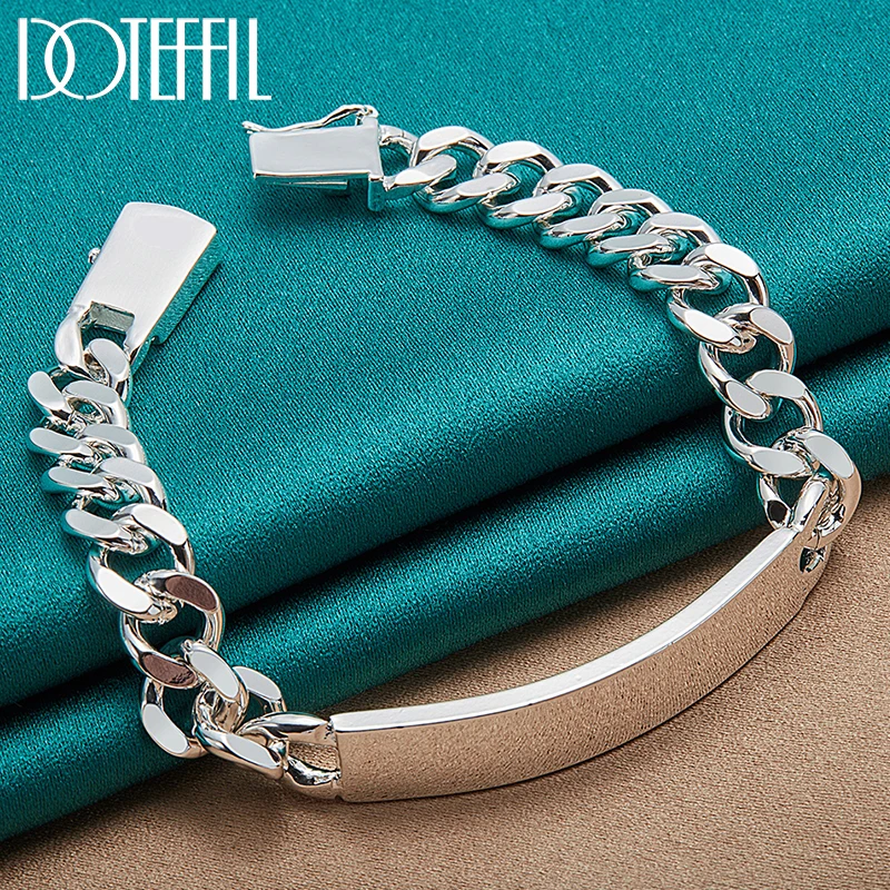 

DOTEFFIL 925 Sterling Silver 10mm Smooth Sideways Bracelet Chain For Men Woman Charm Wedding Engagement Party Fashion Jewelry