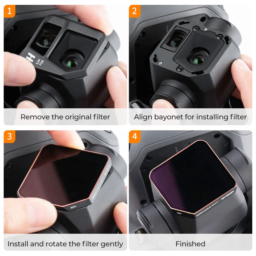 K&F Concept DJI Mavic 3 Camera Lens Filter ND4 ND8 ND16 ND32 4pcs Filter kits for DJI Mavic 3 HD Waterproof Anti-scratch enlarge