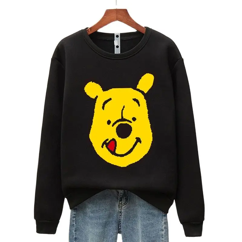 

Disney Fleece Thick Warm Long Sleeve Hooded Sweatshirts Women Spring Autumn 2022 Print Winnie the Pooh Sudaderas Vintage Mujer