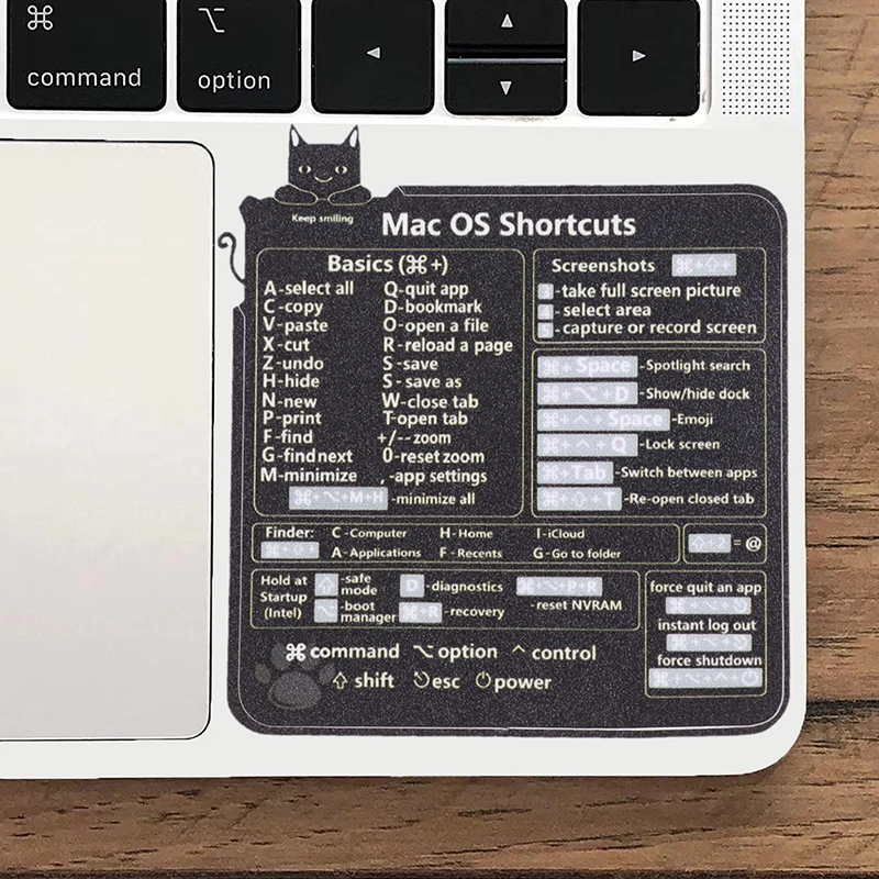 

Стикер для клавиатуры Mac OS, съемная наклейка для клавиатуры, быстрая справочная информация, Черная