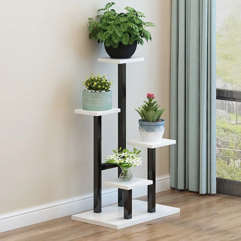 

Balcony Wrought Iron Flower Shelf Living Room Decoration Pot Stand Green Radish Indoor Multi-layer Steel Wood