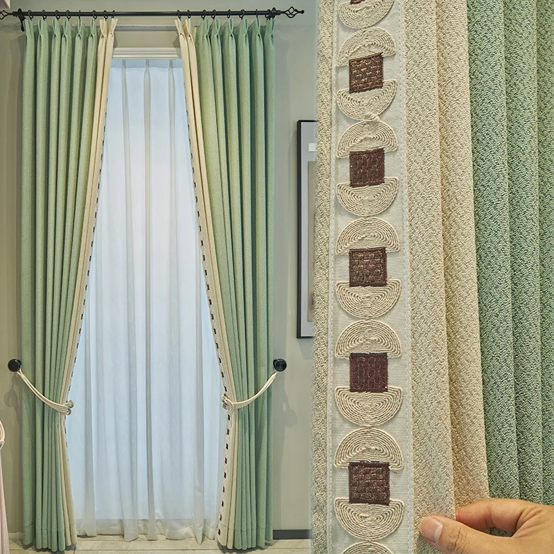 

Однотонная маленькая свежая маття зеленого цвета, подходящая к молочному чая, белая занавеска для спальни, Современная затеняющая занавеск...