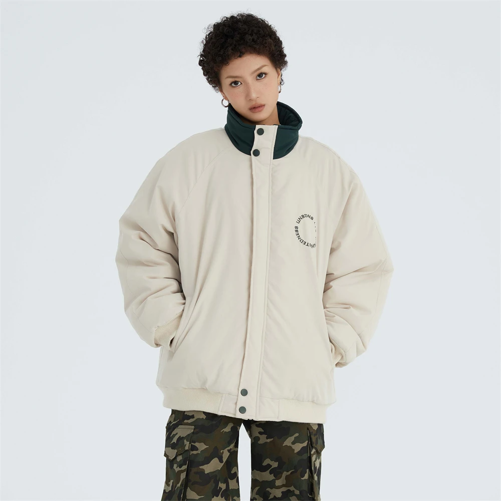 New Women Winter Solid Coats Thick Warm Clothes Street Letter Embroidery Unique Outwear Hip Hop Couples Fashion Cotton Jackets