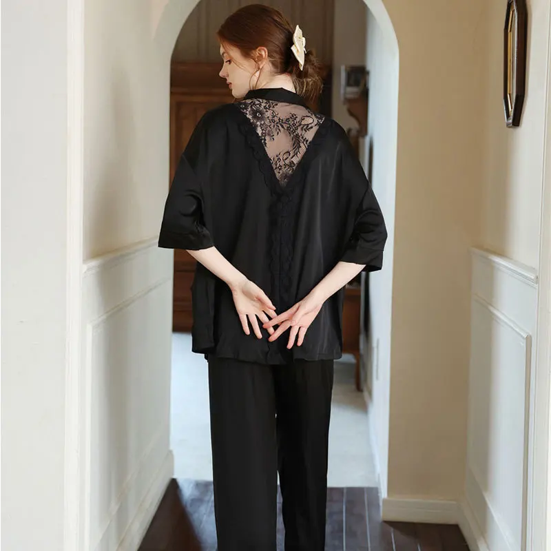 New Pajamas Female Summer Sexy Satin Lace Pajamas Home Clothes Suit  Pajamas for Women Sleepwear Women Sets Womens Outfits