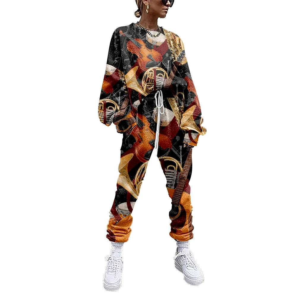 

Женская спортивная одежда, комплект из двух предметов, спортивная одежда Y2k с принтом музыкальной гитары, повседневная спортивная одежда, с...