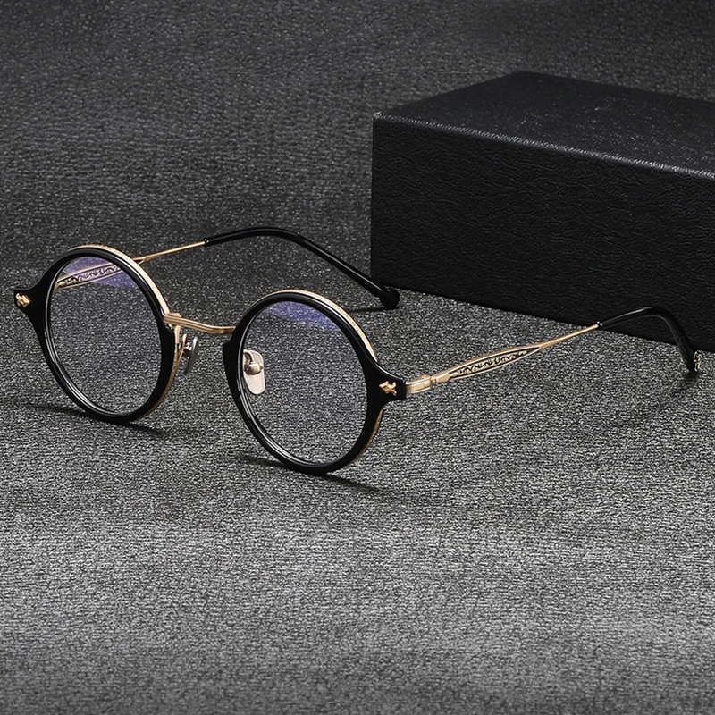 Retro Round Optical Eyeglasses Frame for Men Vintage Titanium Acetate Glasses Frame Women Myopia Prescription Eyewear Oculus