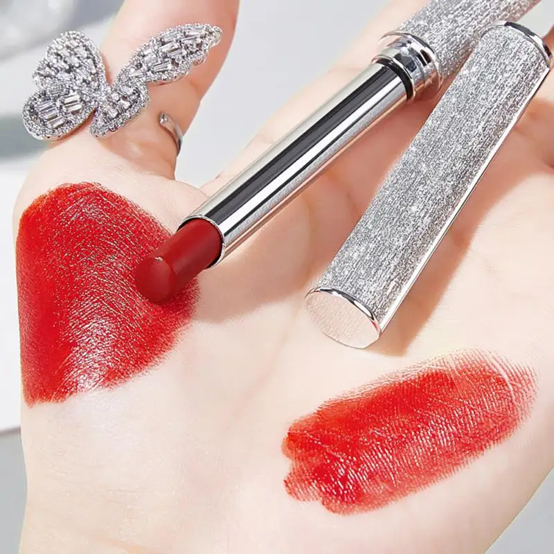 

Серебряная Алмазная бархатная матовая помада, блестящая тонкая туба, блестящая помада, туманная кремовая полуматовая несохнущий блеск для ...