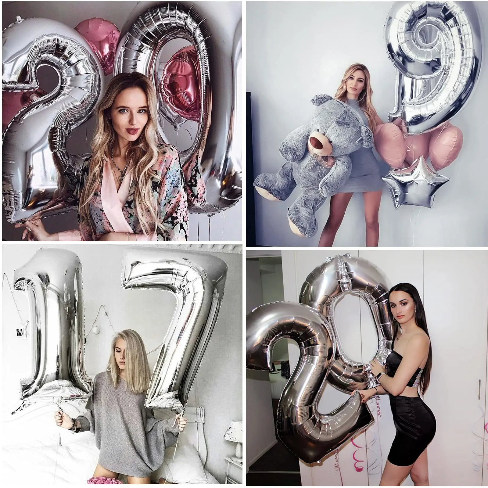 

Numbers Balloons 40 Inch 0-9, Silver Large Helium Balloons, Foil Mylar Big Number Balloons for Birthday Party Anniversary Suppli