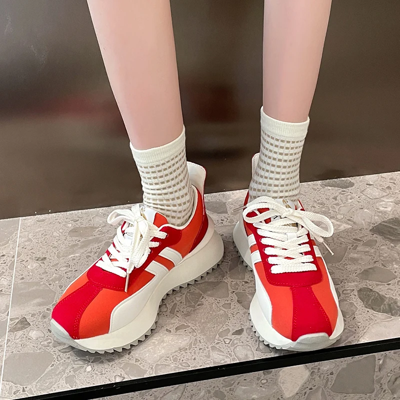 Designers Lovely Pink Chunky Sneakers Women 2023 Thick Sole Girls Sport Shoes Bright Beige Fashion Casual Vulcanized Shoes Femal