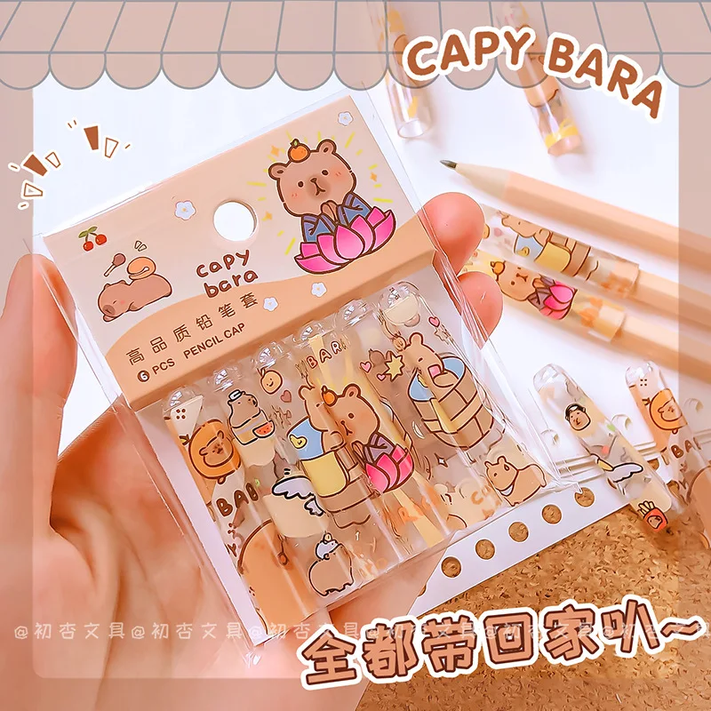 6 шт. в упаковке Kawaii Capybara защитный чехол для ручки прозрачный колпачок карандашей