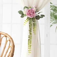 rose simulation flower ribbon chair backrest flower stairs church banquet wedding decoration photography wall hanging