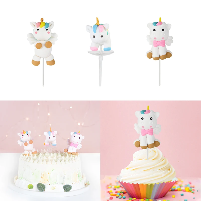 

Unicorn Cupcake Decorating Soft Pottery Cake Insert Card Kids Happy Birthday Party Decoration Home Baking Cupcake Kitchen Supply