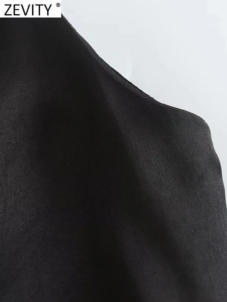 Женские сексуальные черные атласные топы Zevity с короткими рукавами и открытой