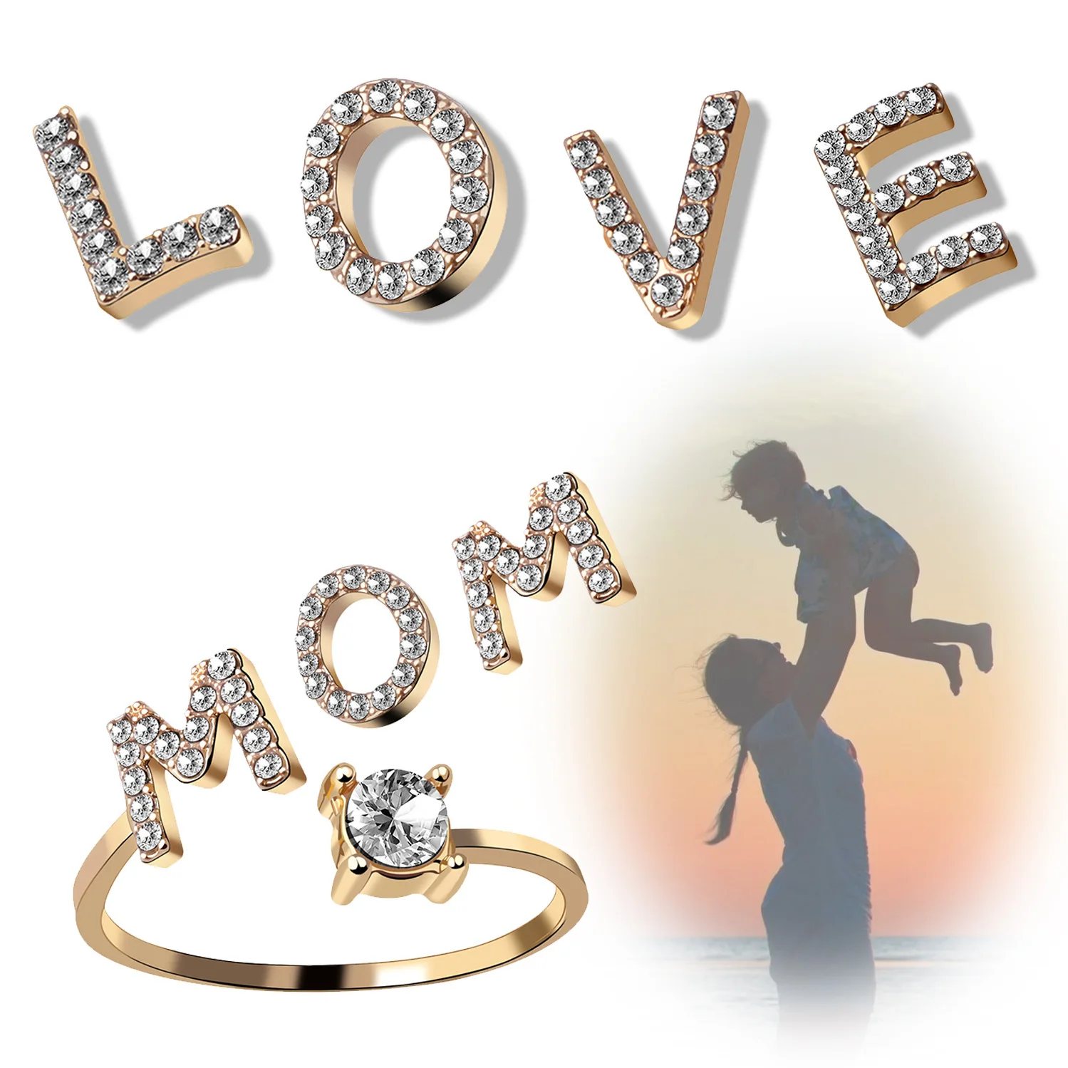 

Engagement Rings for Women Letter Rhinestone Ring Initials A To Z SV 14k Gold-plated Personality Adjustable Ring Fashion Jewelry