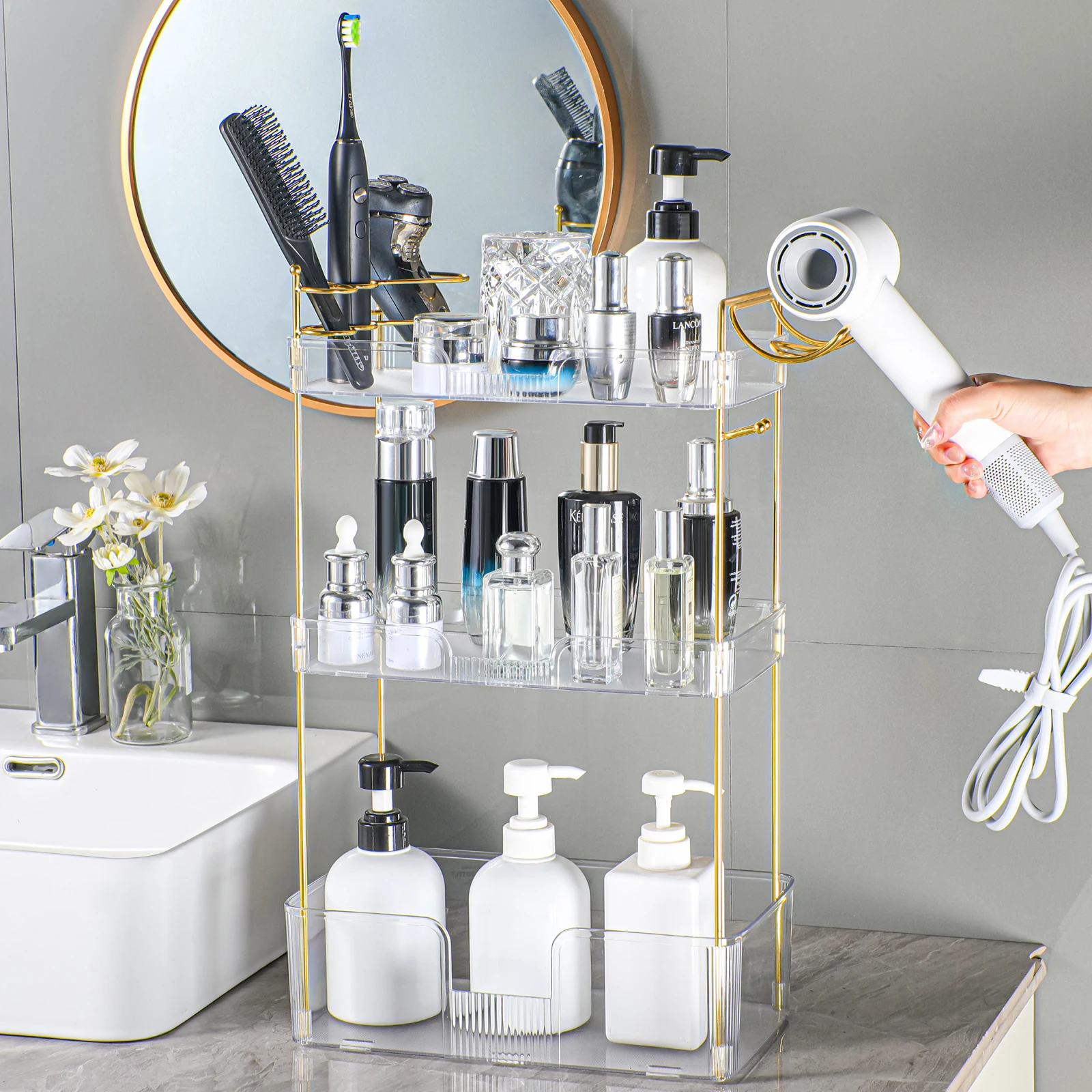 Многофункциональный фен для хранения в ванной комнате органайзер макияжа