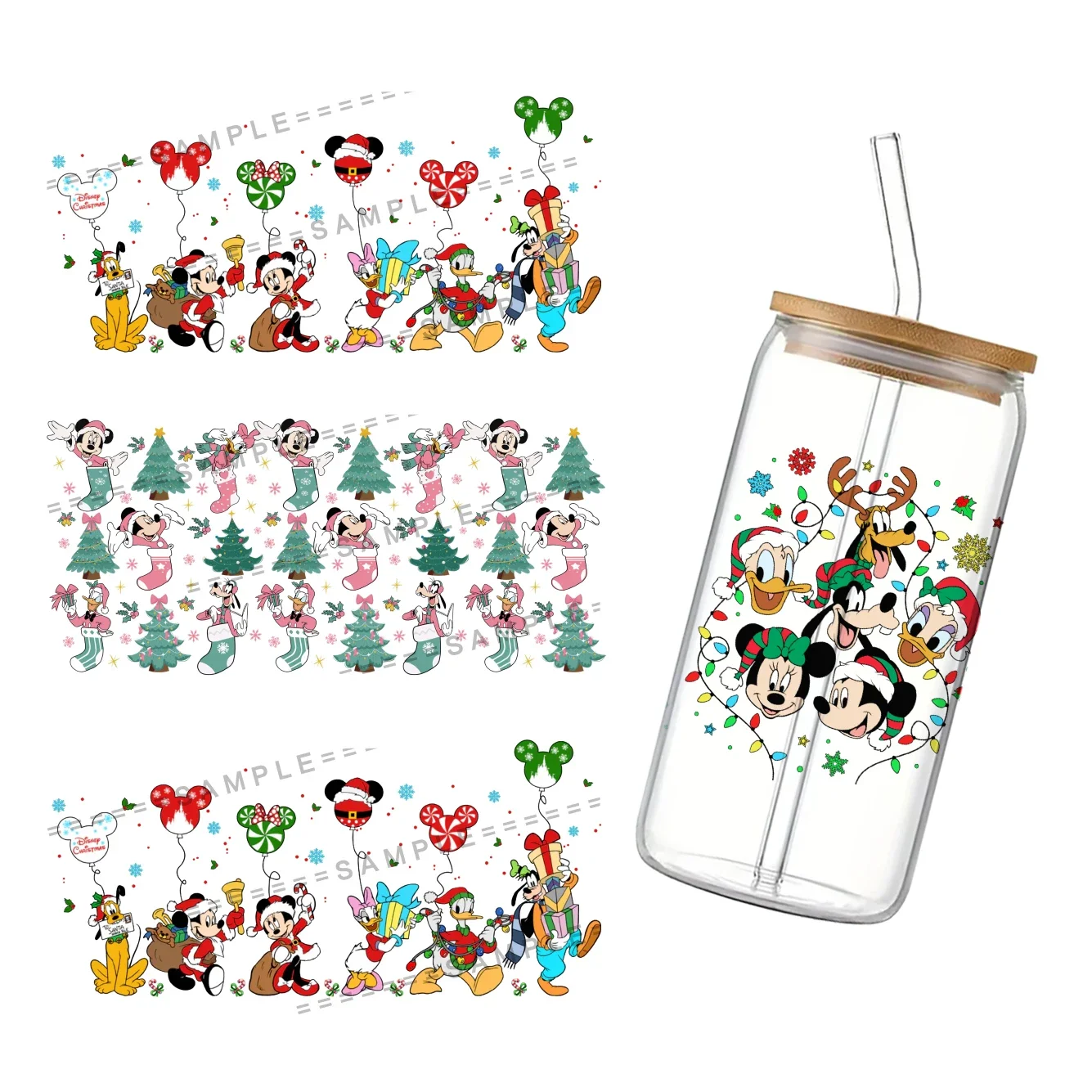 Disney Рождество Микки друг дизайн УФ DTF печатная оберточная наклейка для чашки