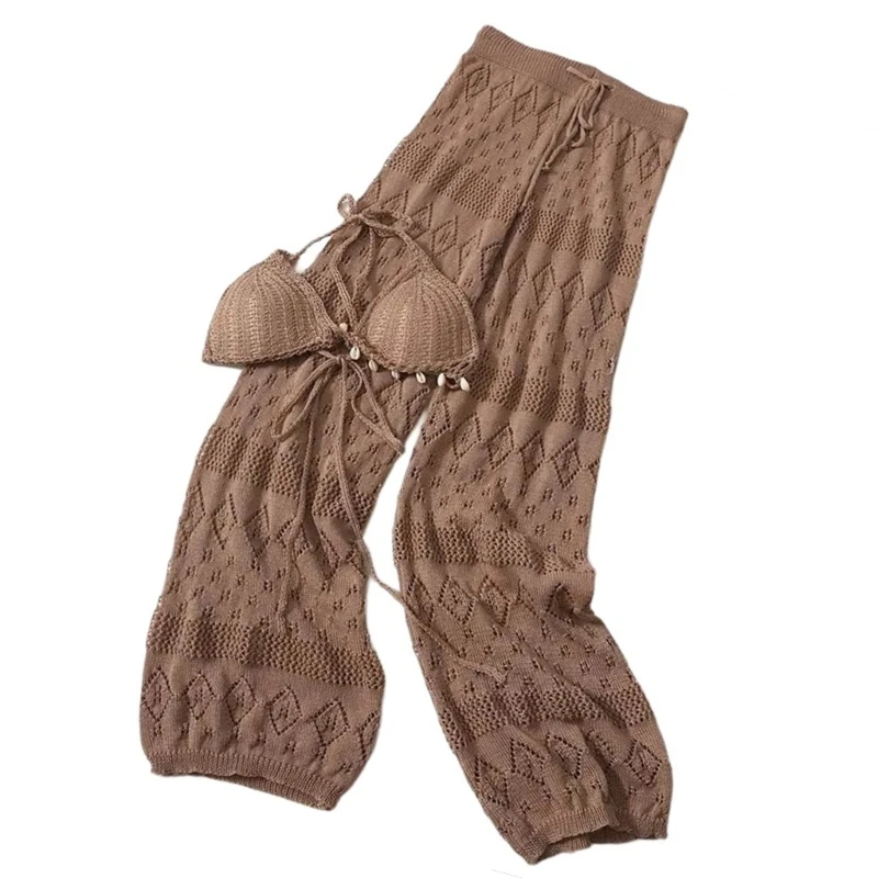 Комплект женской одежды из 2 предметов богемный вязаный крючком верх и длинные