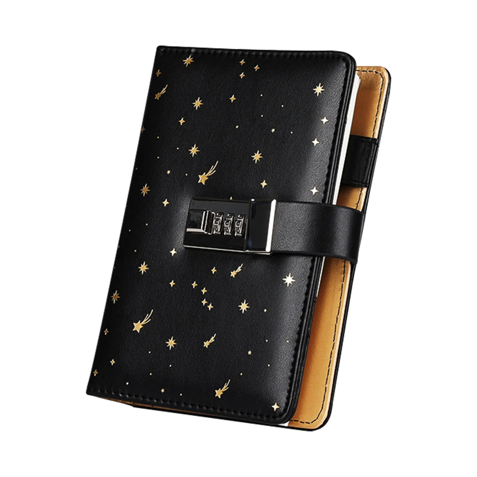 

A6 Password Notebook With Lock Starry Notebook Hardcover Leather Password Diary Daily Work 80 Sheets School Student Stationery