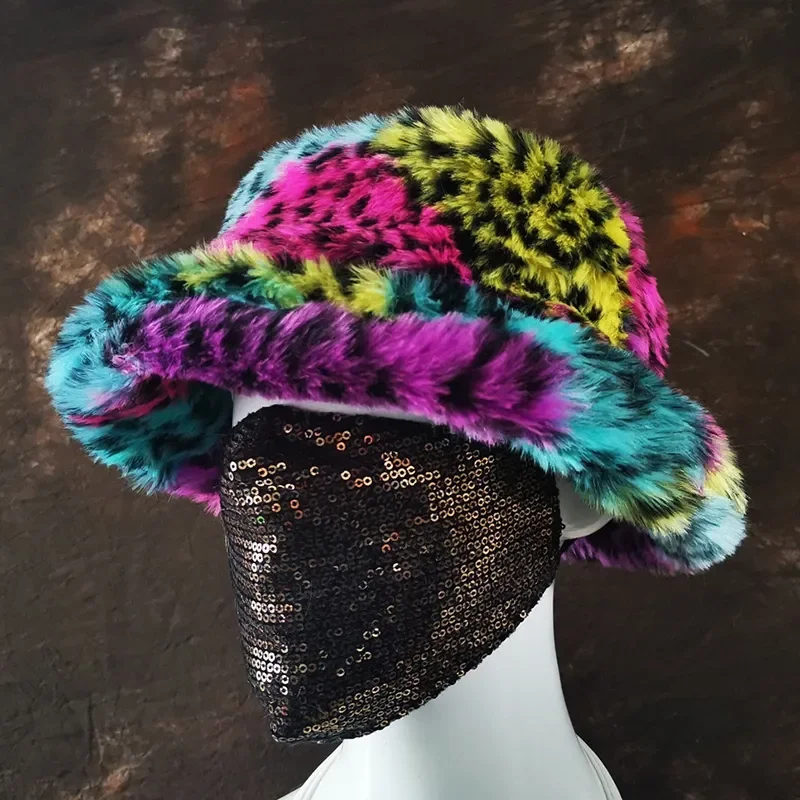 

Fur Bucket Hat Autumn Winter Panama Hat For Women Cow Print Plush Soft Warm Panama Hat Fisherman Caps Vacation Cap Hot Sale