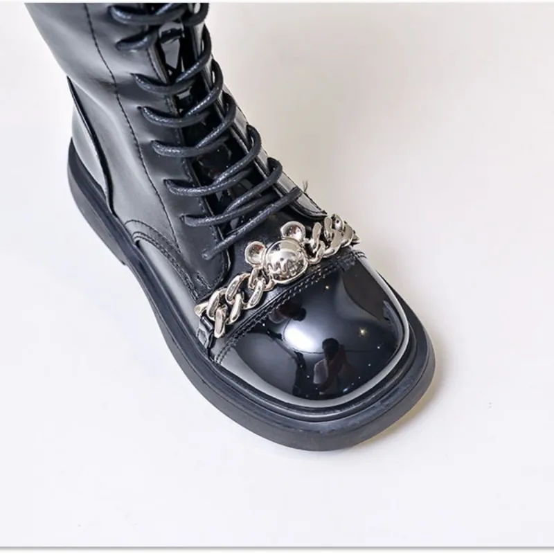 Girls' Boots Autumn and Winter New Leather Princess High Sleeve Knight Boots Girls' Knot Chain Fashion Warm  Boots enlarge