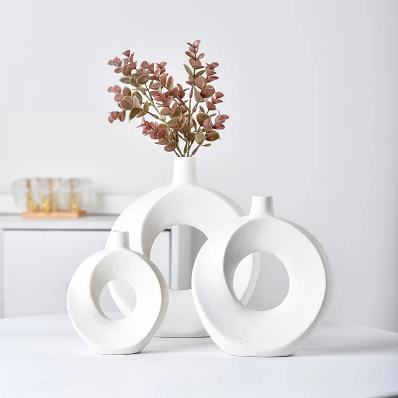 

Nordic Style Doughnut Ceramic Vase Desktop Ornaments Living Room Decoration Flower Arrangement Container Flower Pot Vase Gift