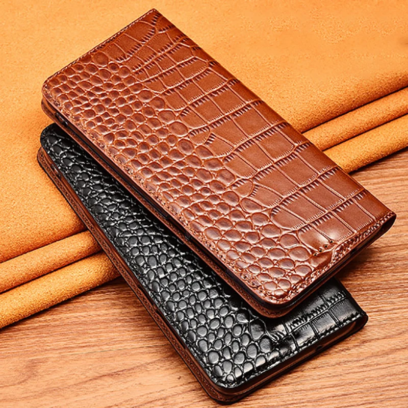 

Crocodile Veins Leather Flip Cover For OPPO A31 A32 A33 A53 A54 A76 A96 A36 A11S A55S A57 A77Luxury Cowhide Genuine Leather Case