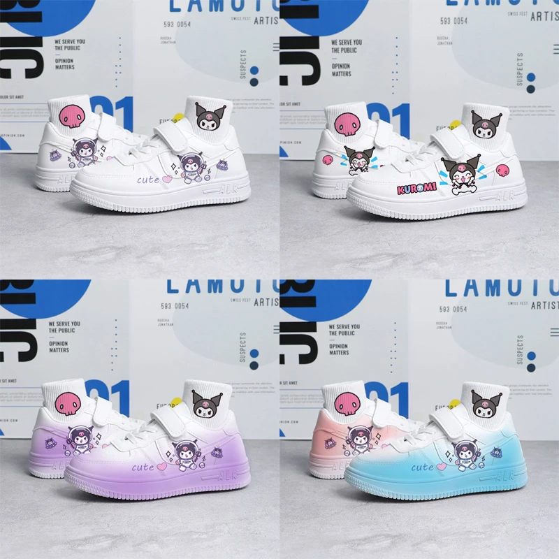 

Детская спортивная и удобная обувь Sanrioed Kuromi с милыми рисунками из мультфильмов, маленькая белая обувь для весны и осени, Аниме обувь для студентов